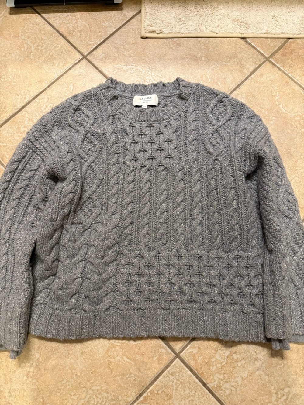 La Ligne Gray Cable-Knit Crewneck Sweater